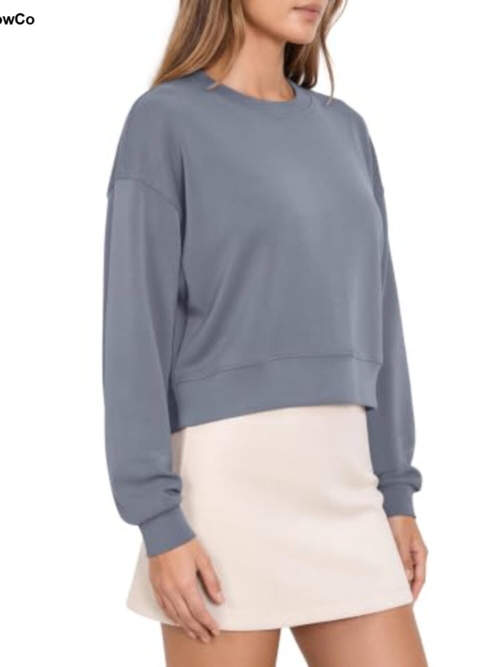 Modal Soft Long Sleeve Cropped Sweatshirt Oversized Crew Neck Pullover